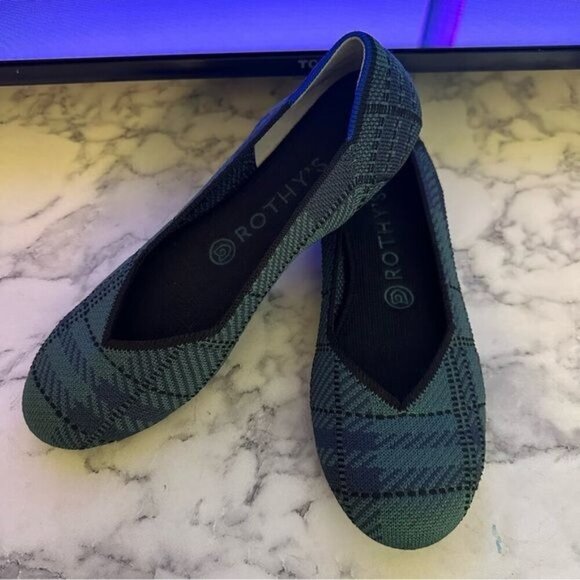 Rothy’s The Lounge Loafer In Preppy Plaid Green and Blue Size 7.5 retired flats - Picture 1 of 15